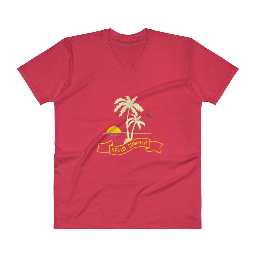 Men's V- Neck T Shirt - Hello Summer