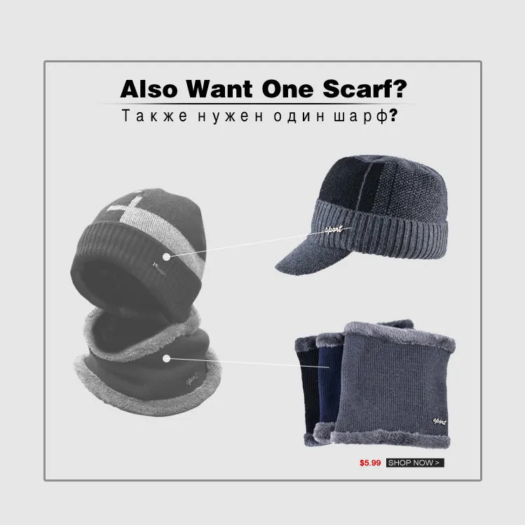Men's Winter Knitted Baseball Caps - Black,Gray,Blue