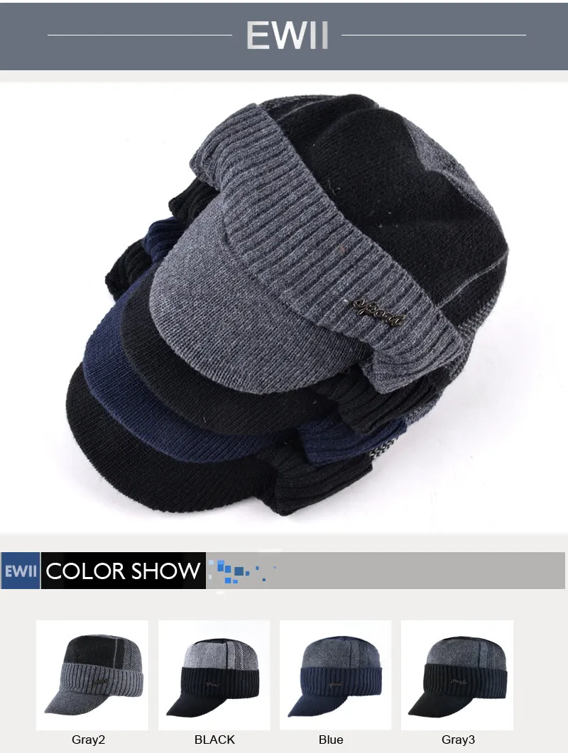 Men's Winter Knitted Baseball Caps - Black,Gray,Blue