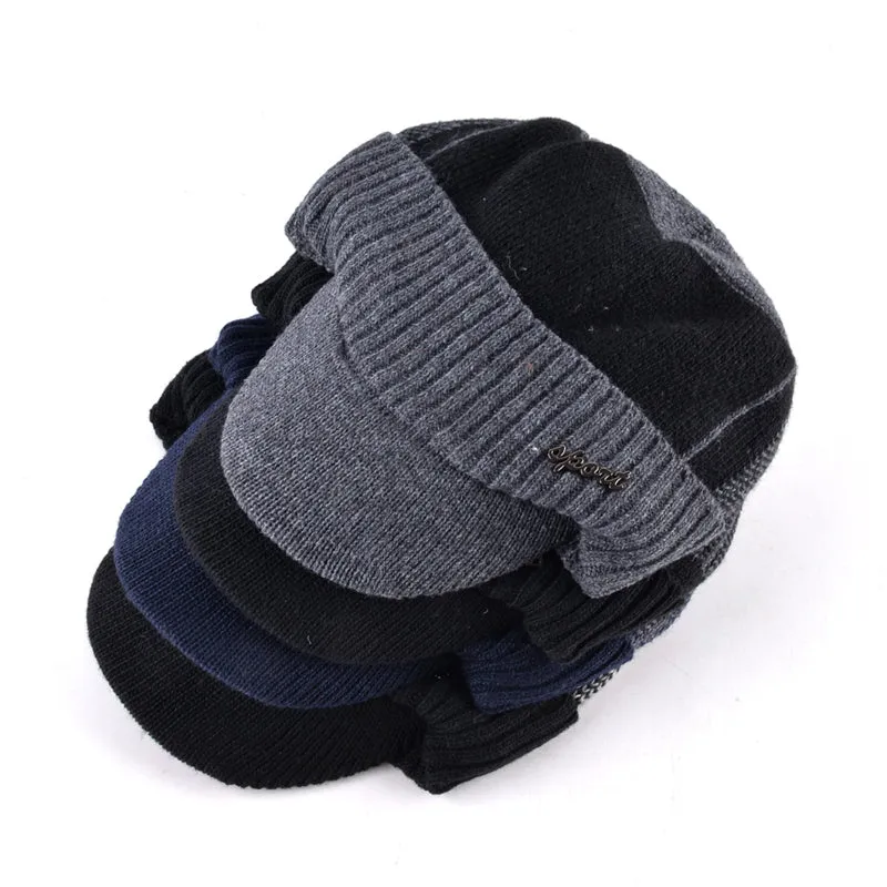 Men's Winter Knitted Baseball Caps - Black,Gray,Blue
