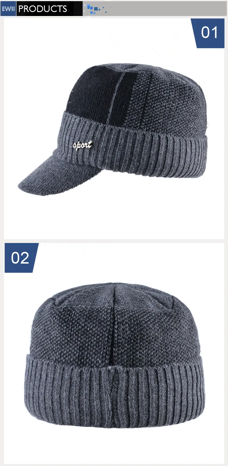 Men's Winter Knitted Baseball Caps - Black,Gray,Blue
