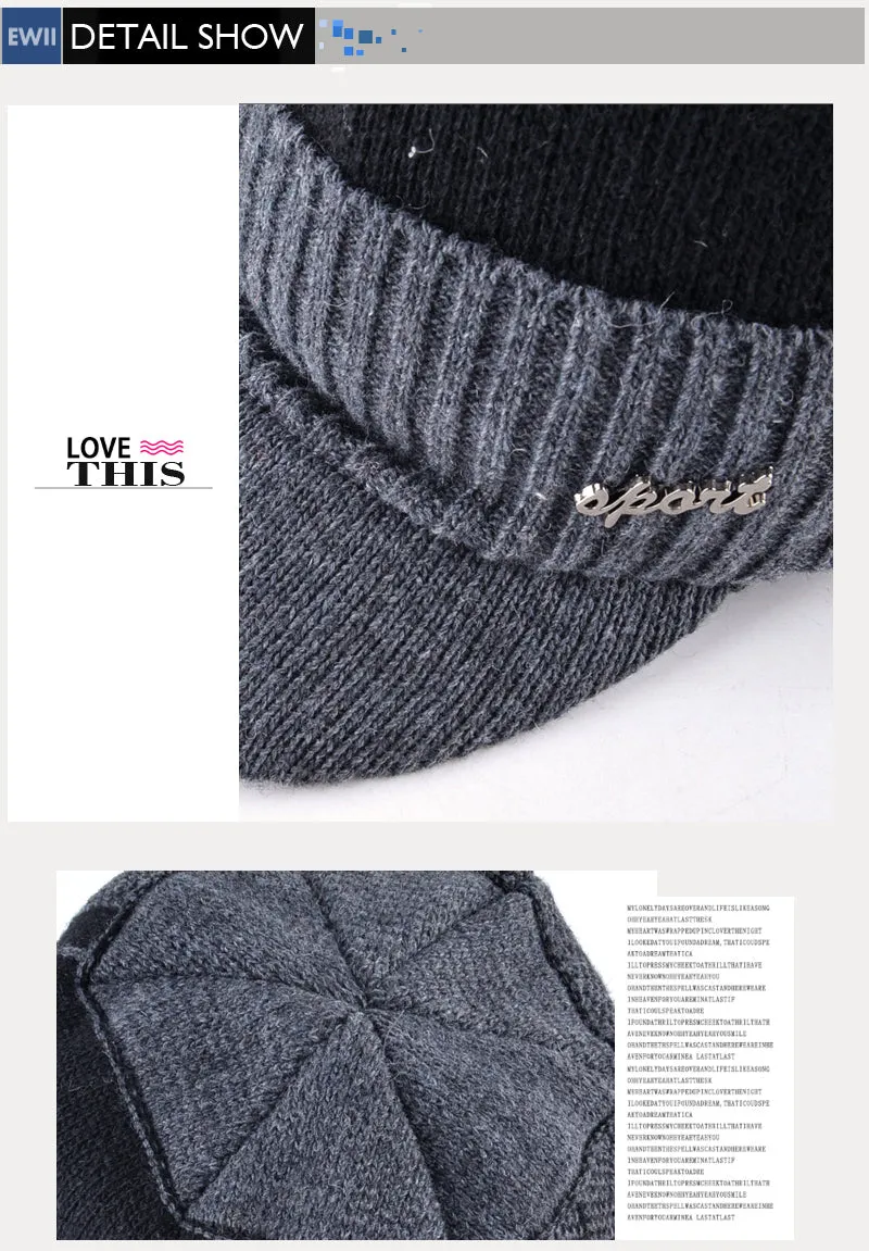 Men's Winter Knitted Baseball Caps - Black,Gray,Blue