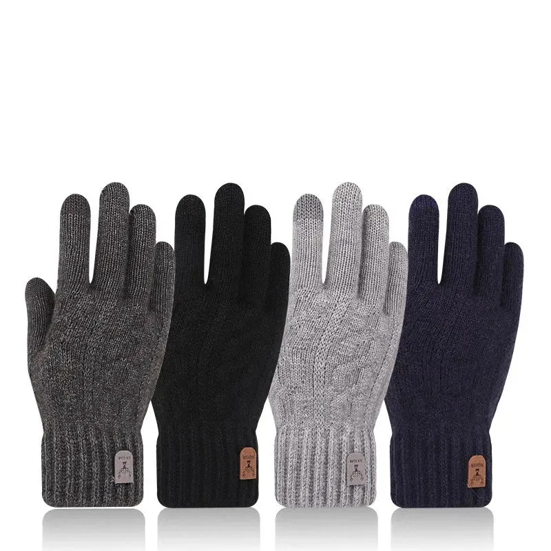 Men's Winter Touch Screen Fleece Gloves - Cold Warm Wool Knitted Gloves with Plus Fleece Lining