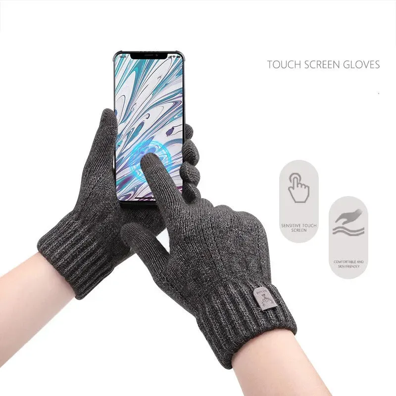 Men's Winter Touch Screen Fleece Gloves - Cold Warm Wool Knitted Gloves with Plus Fleece Lining