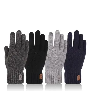 Men's Winter Touch Screen Fleece Gloves - Cold Warm Wool Knitted Gloves with Plus Fleece Lining