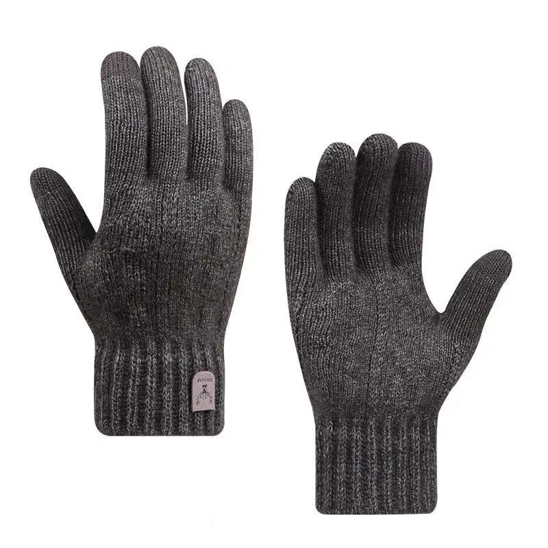 Men's Winter Touch Screen Fleece Gloves - Cold Warm Wool Knitted Gloves with Plus Fleece Lining