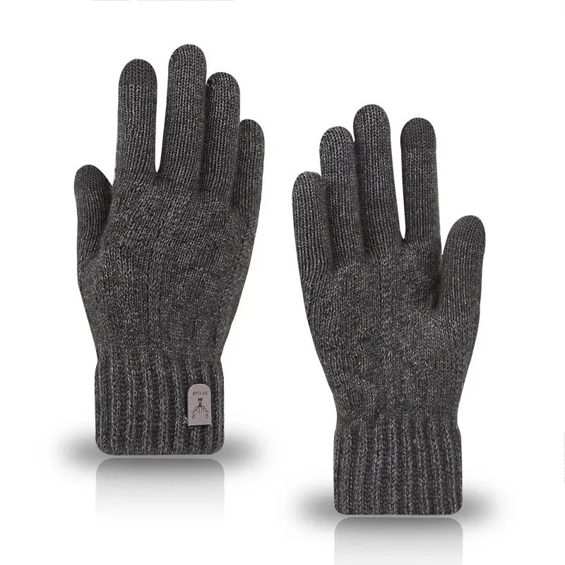 Men's Winter Touch Screen Fleece Gloves - Cold Warm Wool Knitted Gloves with Plus Fleece Lining