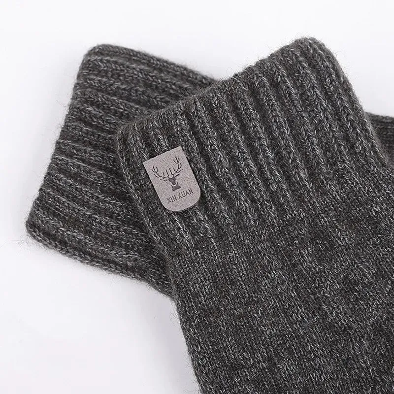 Men's Winter Touch Screen Fleece Gloves - Cold Warm Wool Knitted Gloves with Plus Fleece Lining