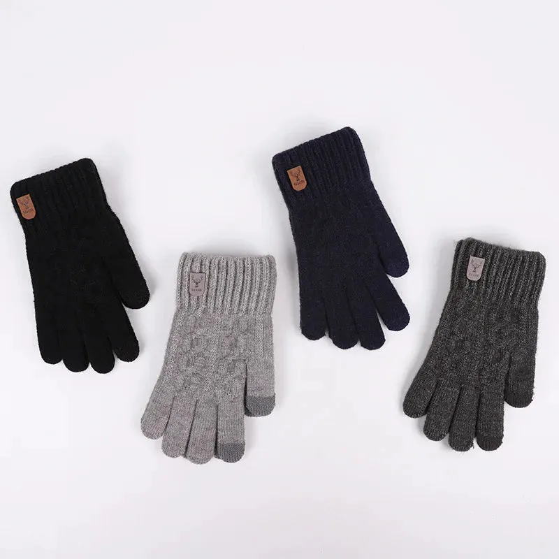 Men's Winter Touch Screen Fleece Gloves - Cold Warm Wool Knitted Gloves with Plus Fleece Lining