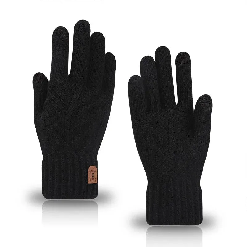 Men's Winter Touch Screen Fleece Gloves - Cold Warm Wool Knitted Gloves with Plus Fleece Lining