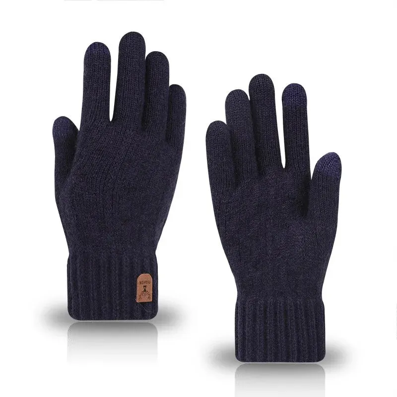 Men's Winter Touch Screen Fleece Gloves - Cold Warm Wool Knitted Gloves with Plus Fleece Lining