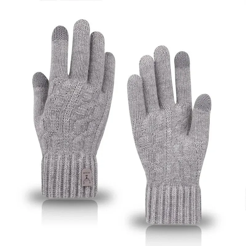 Men's Winter Touch Screen Fleece Gloves - Cold Warm Wool Knitted Gloves with Plus Fleece Lining