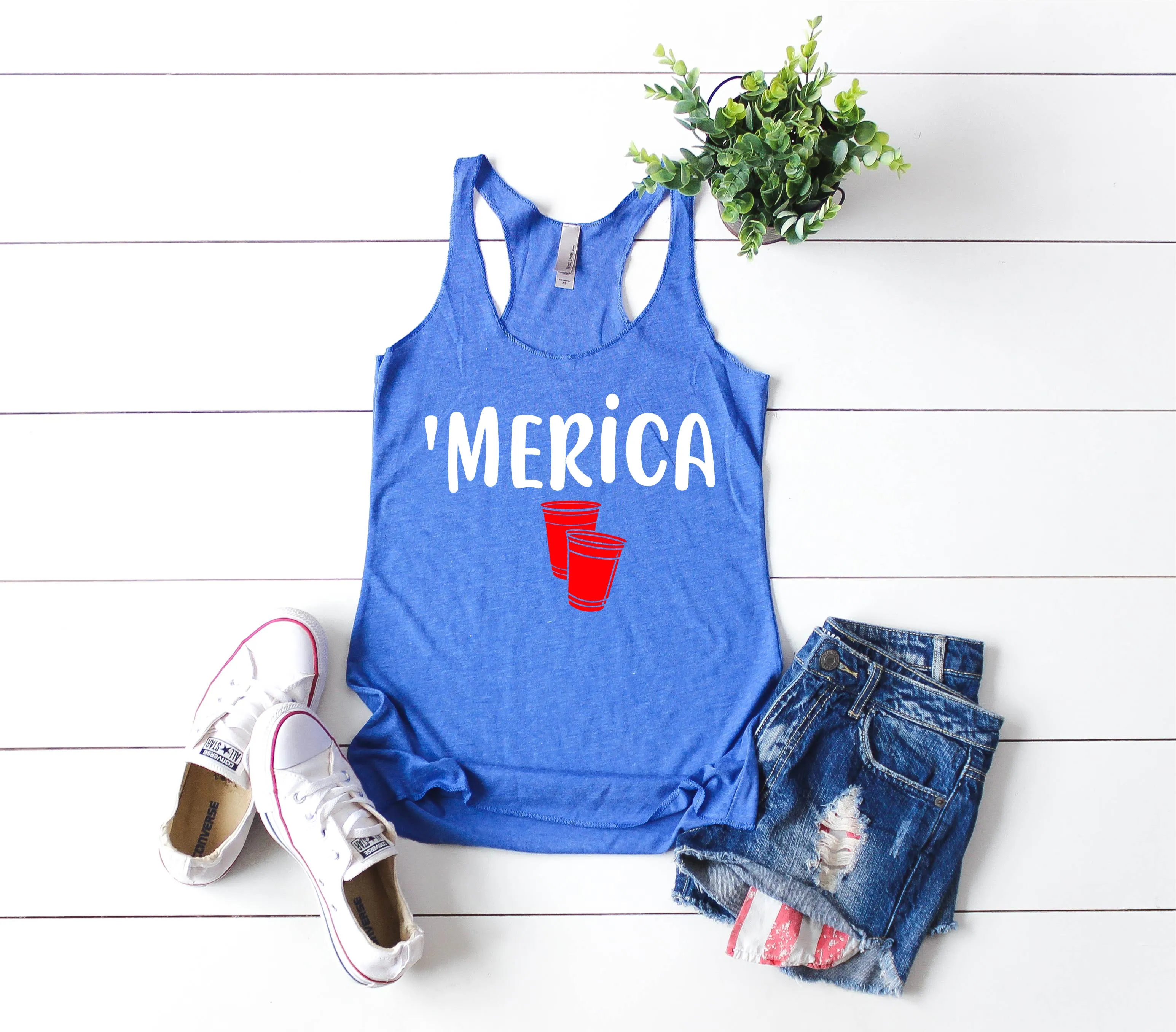 Merica Tank | 4th Of July Tank | 4th Of July Shirt | Women's Fitting Racer Tank Shirt