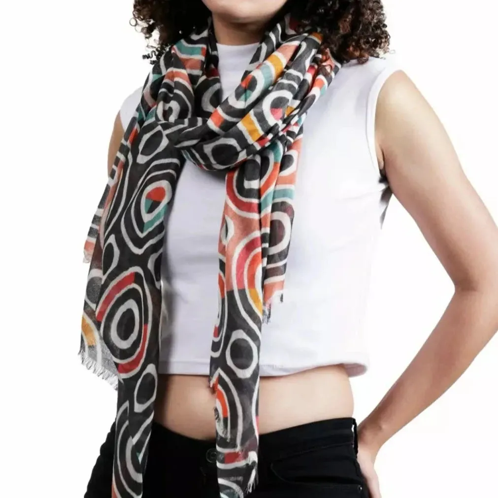 Merino/Silk Scarf - Circles Red