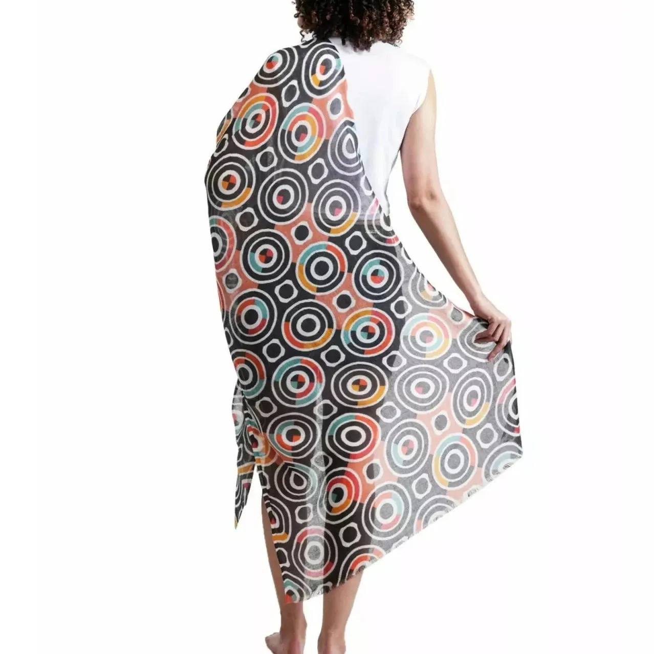 Merino/Silk Scarf - Circles Red