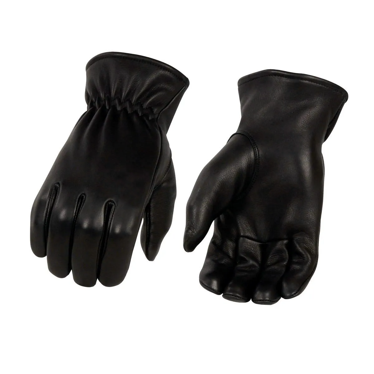 MG7596 Men's Black ‘Cool-Tec’ Leather Motorcycle Rider Unlined Gloves W/ Sinch Wrist Closure