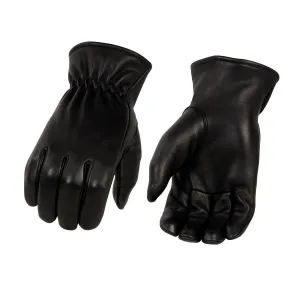 MG7596 Men's Black ‘Cool-Tec’ Leather Motorcycle Rider Unlined Gloves W/ Sinch Wrist Closure