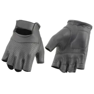 MG7780 Women's Black Leather Perforated Fingerless Gloves with Gel Palms