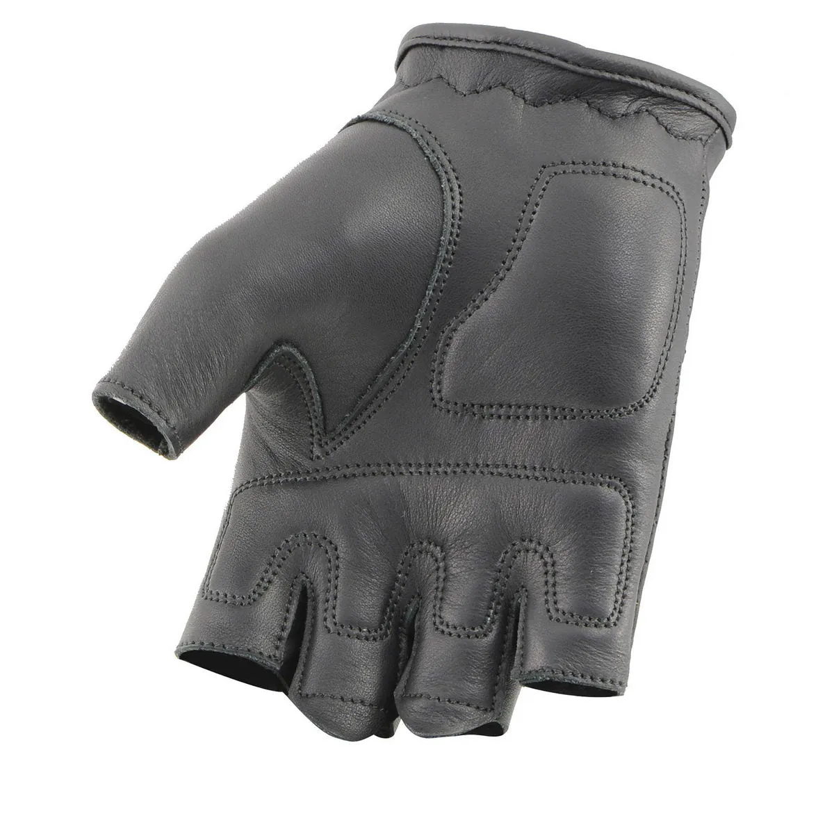 MG7780 Women's Black Leather Perforated Fingerless Gloves with Gel Palms
