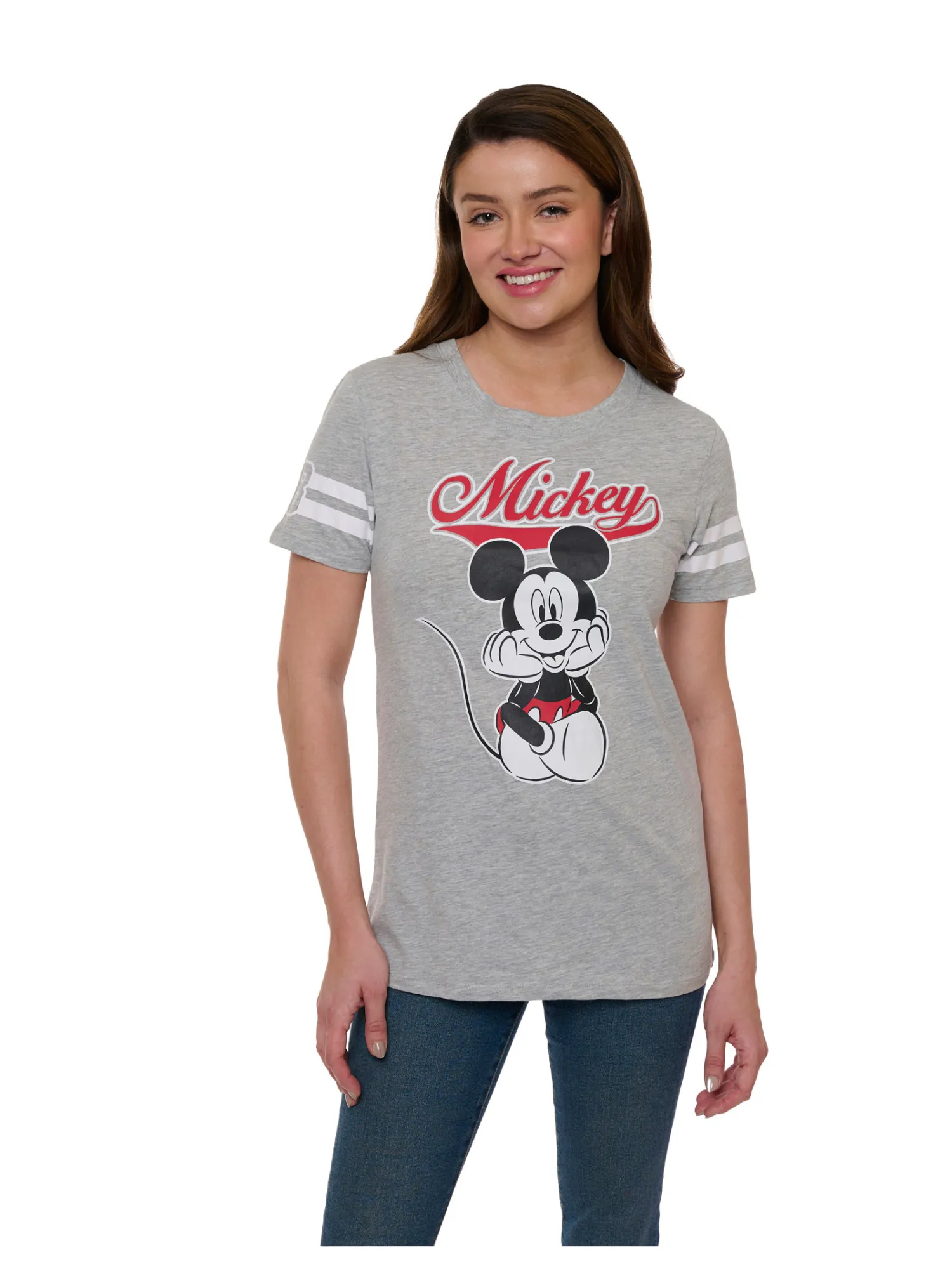 Mickey Mouse Striped Short Sleeve T-Shirt Disney Varsity Women's