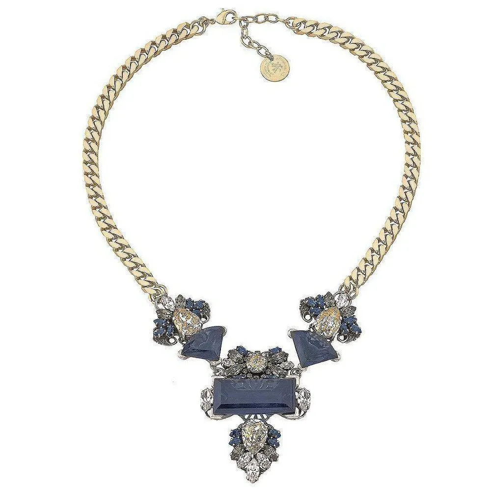 Midnight Blue Crystal Cluster Necklace
