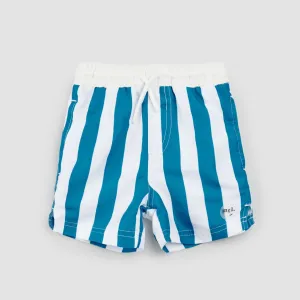 Miles The Label - Striped Bluejay & White Swim Trunks