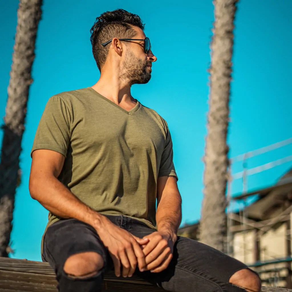 Military Green V Neck T-Shirt