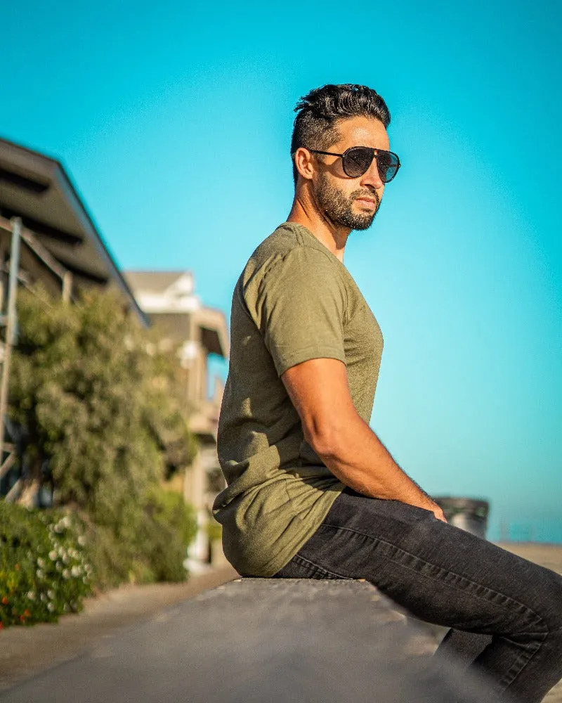 Military Green V Neck T-Shirt