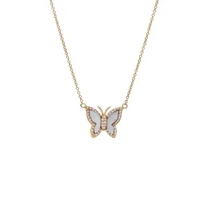 Mini Diamond Pave Outline Stone Butterfly Necklace 14K