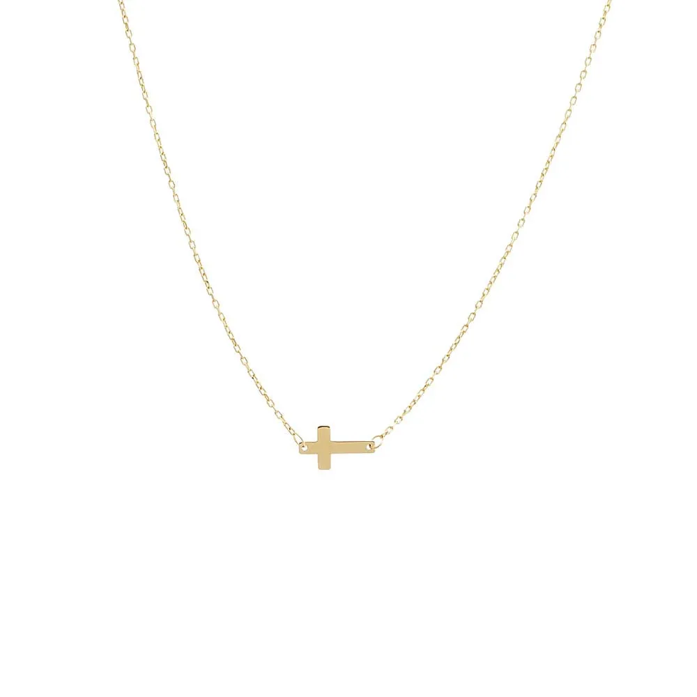 Mini Solid Cross Necklace 14K