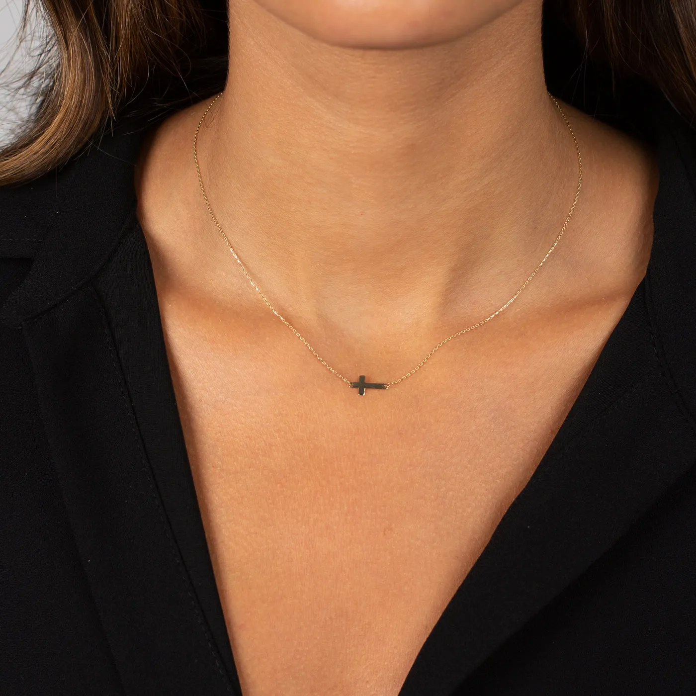 Mini Solid Cross Necklace 14K