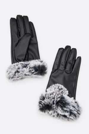 Misty Blue Patsy - Faux Leather & Fur Trim Glove