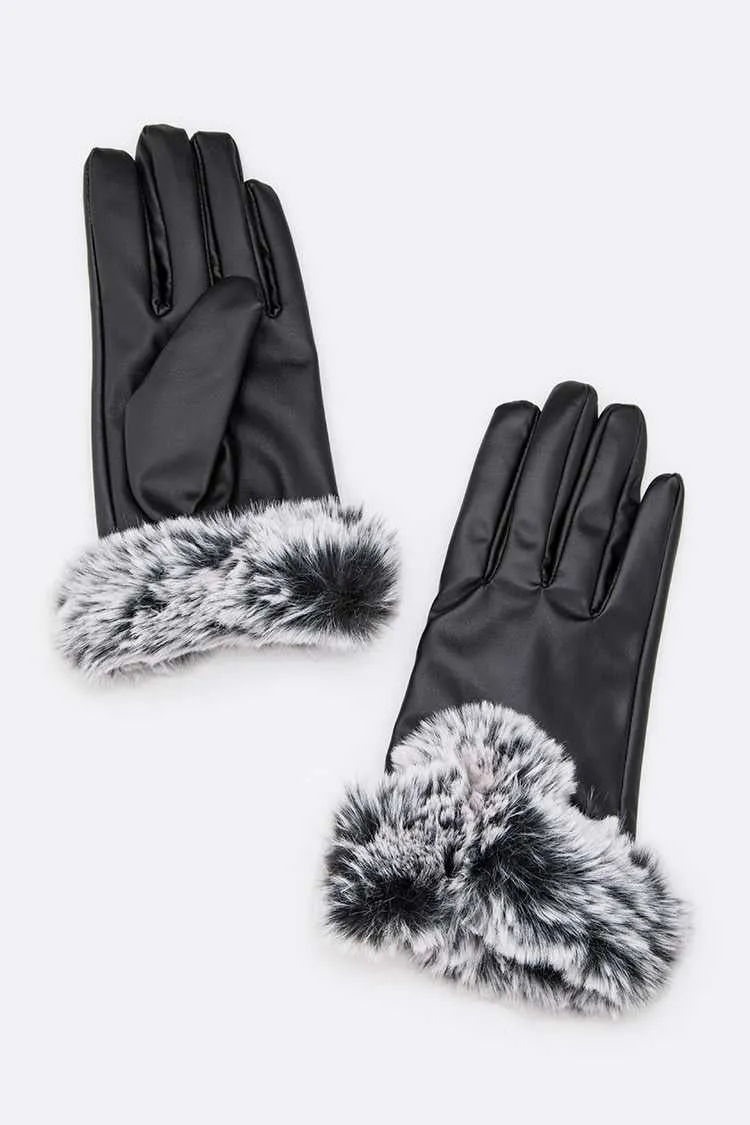 Misty Blue Patsy - Faux Leather & Fur Trim Glove