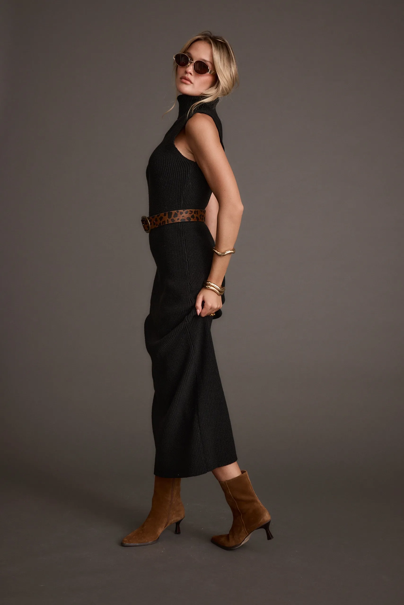 Monique Black Sleeveless Sweater Maxi Dress
