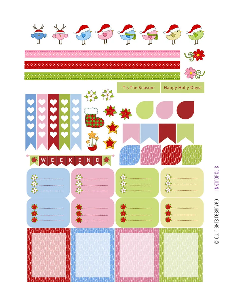 Monthly Planner Stickers Pink Blue Green Red Christmas Sampler Planner Labels Fits Erin Condren Life Planner
