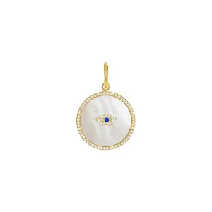 Mother Of Pearl X Evil Eye Disc Necklace Charm