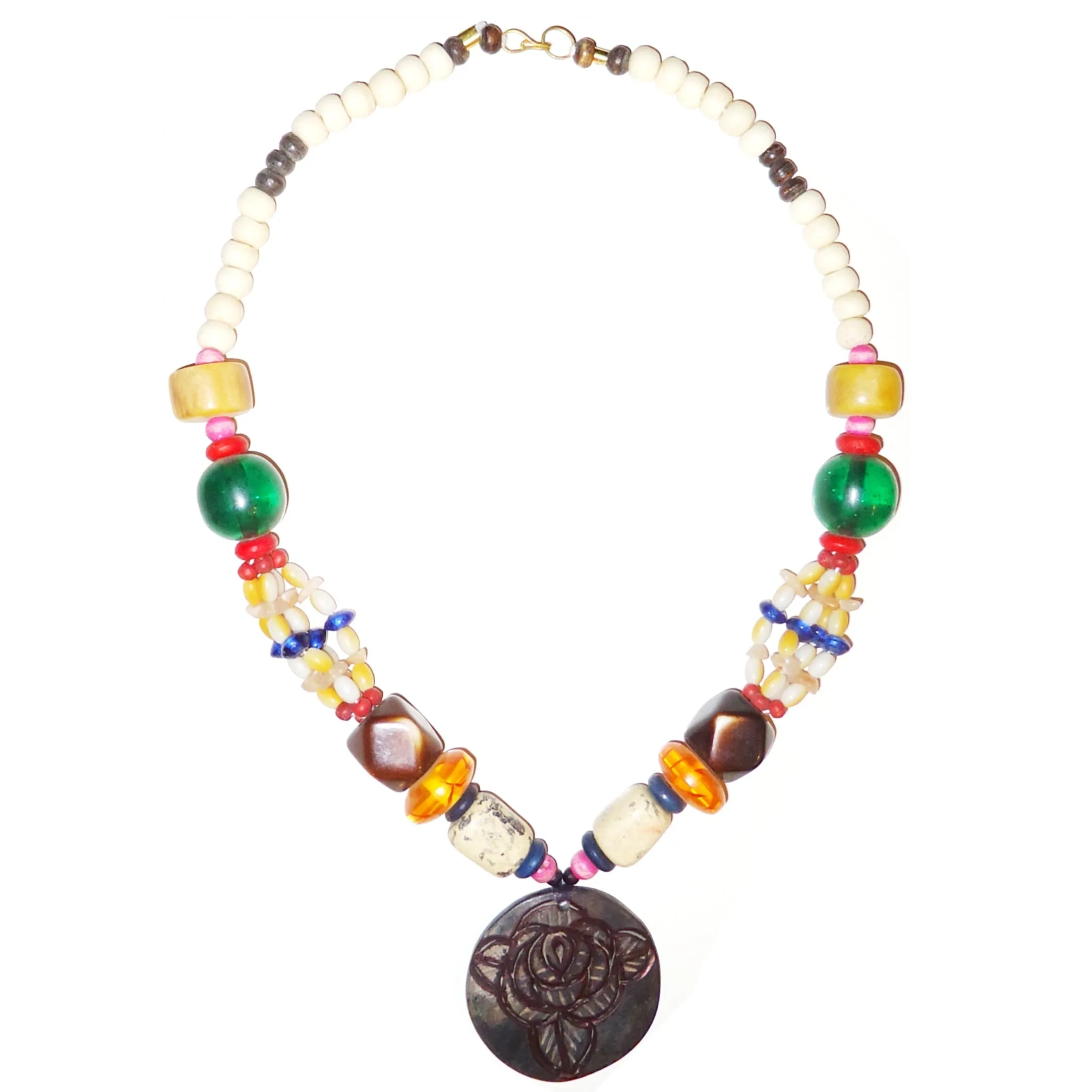 Multi-Bead Necklace with Floral Pendant