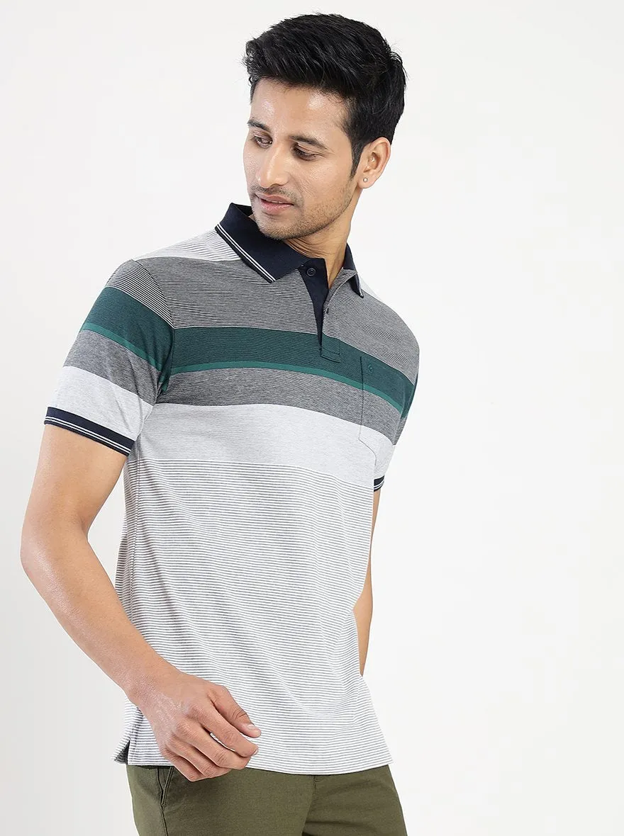 Multicolor Striped Slim Fit Polo T-Shirt | Greenfibre