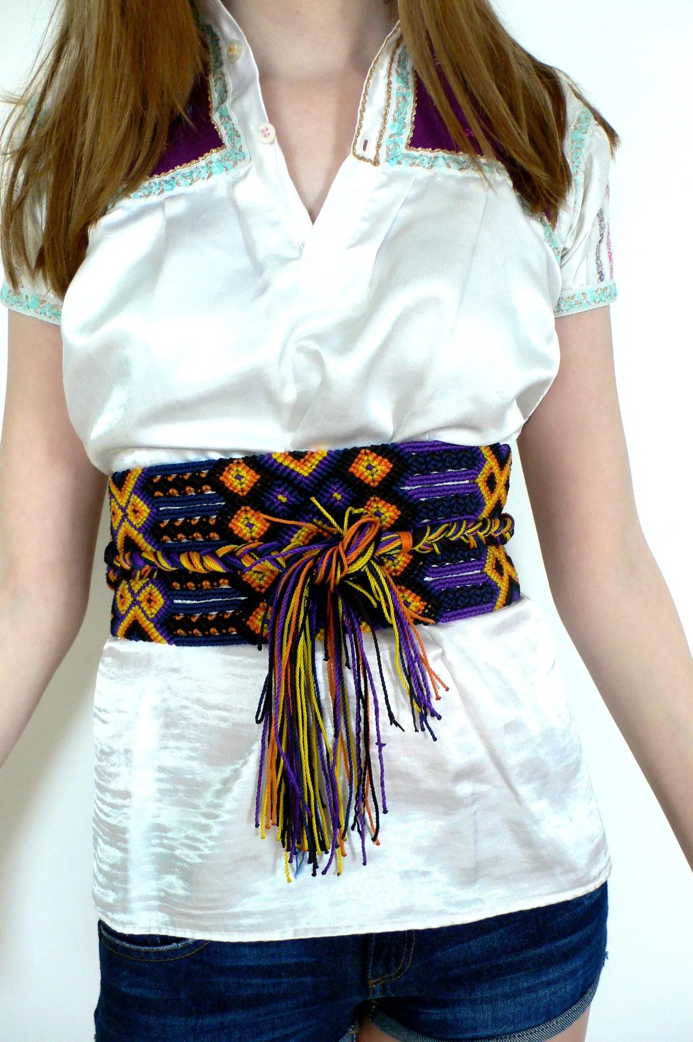 Multicolored cotton woven belt