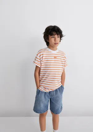 MV Printed Striped Orange T-Shirt