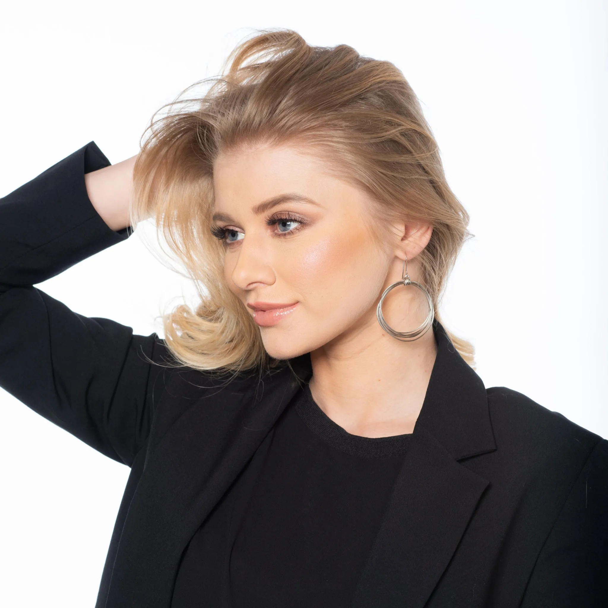 Natalie - Modern sterling silver wire hoop earrings