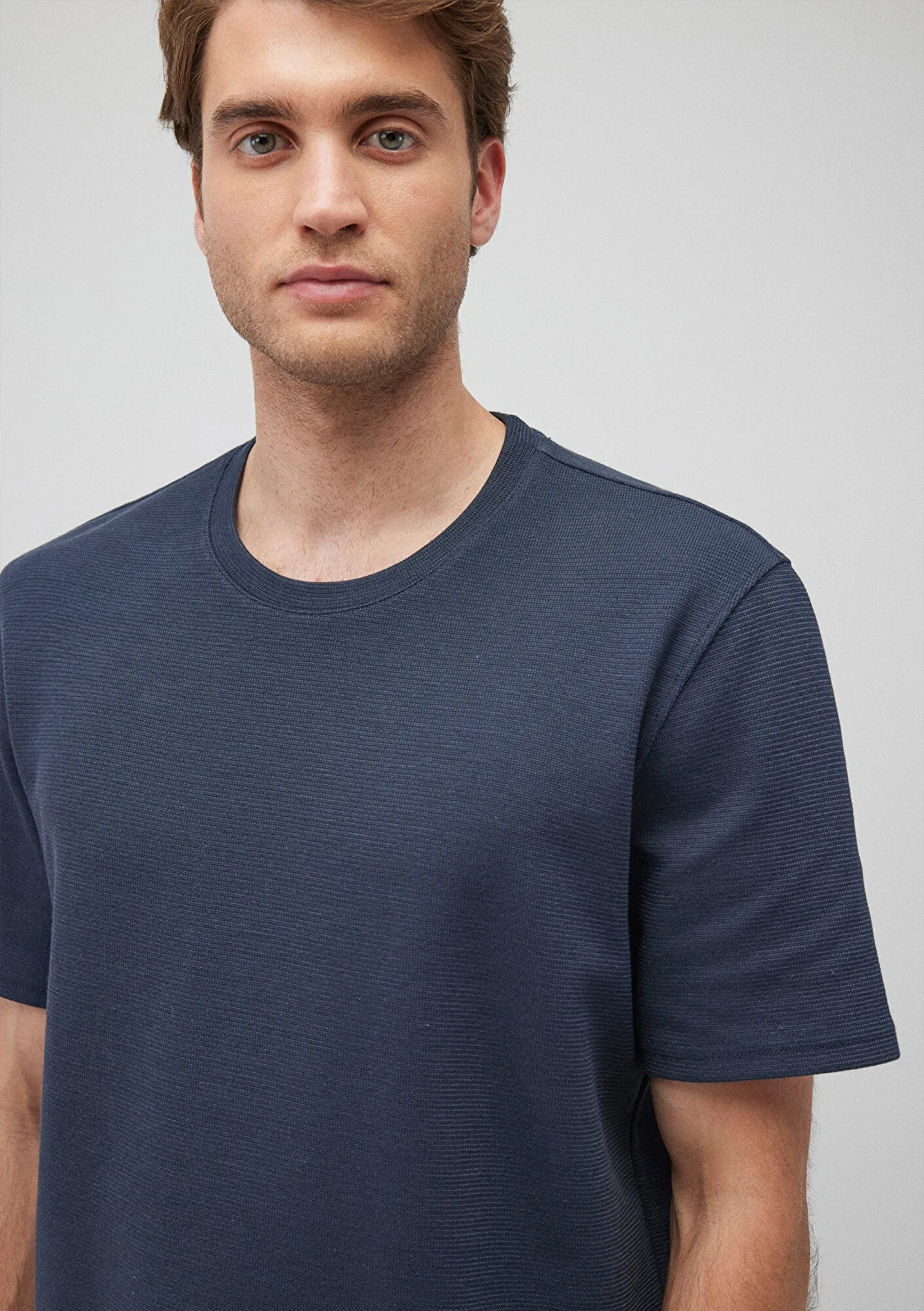 Navy Textured Basic T-Shirt