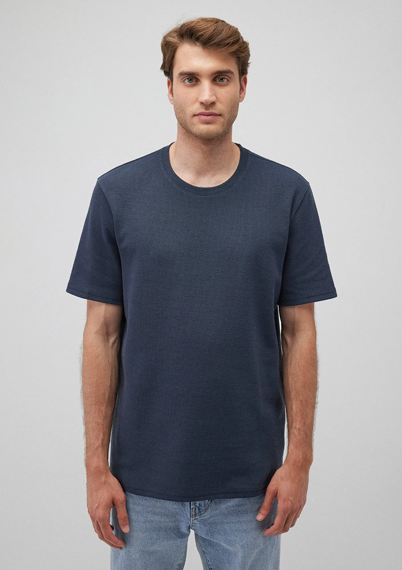 Navy Textured Basic T-Shirt