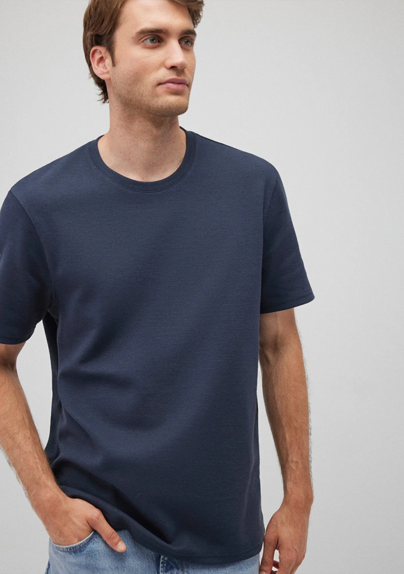 Navy Textured Basic T-Shirt