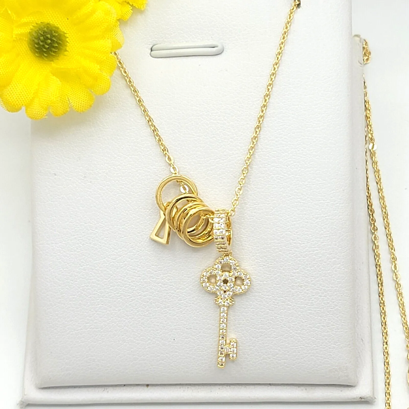 Necklaces - 14K Gold Plated. CZ Key Pendant Charms & chain. Necklace Freedom