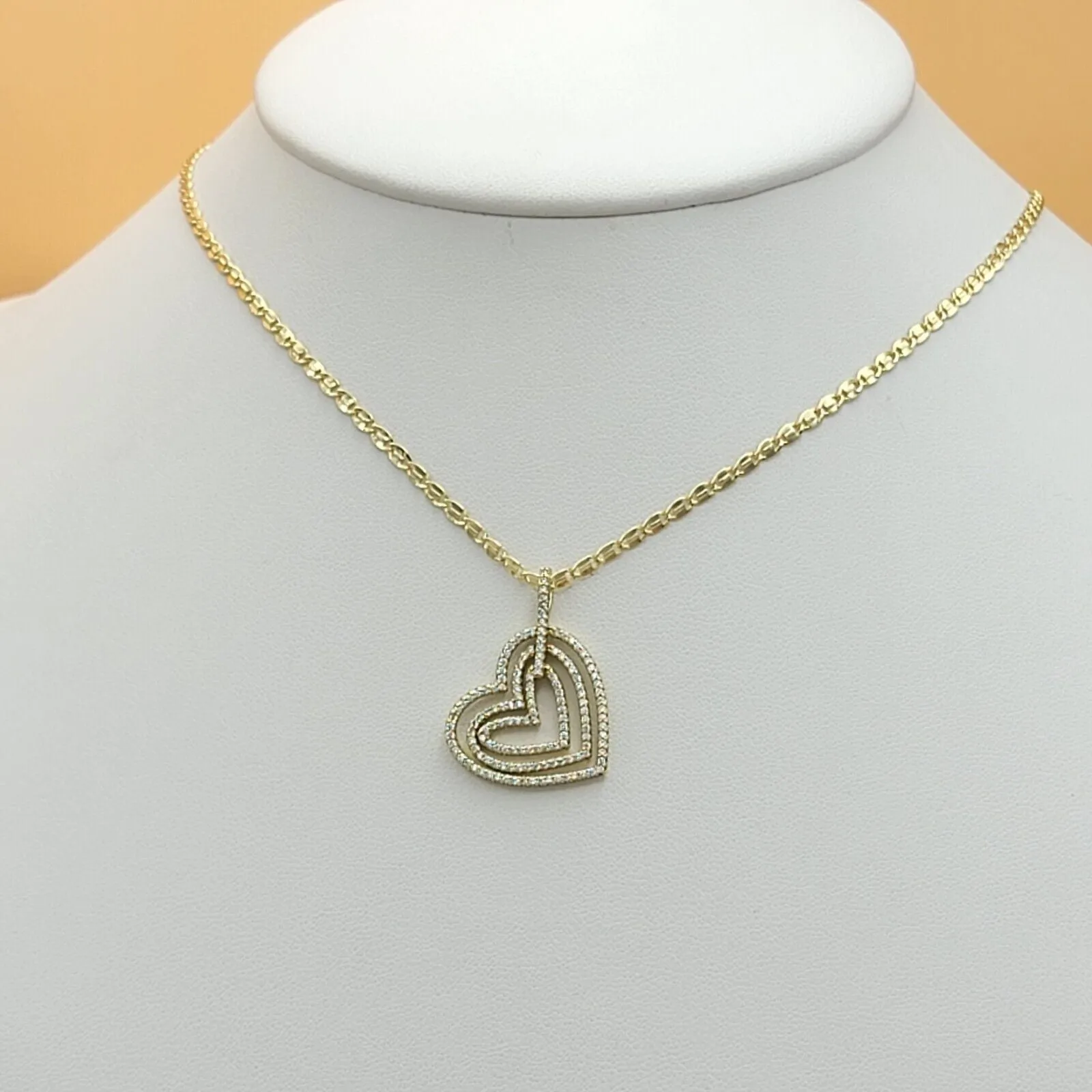 Necklaces - 14K Gold Plated. Heart LOVE - CZ Pendant & Chain.