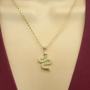 Necklaces - 14K Gold Plated. Snake Pendant & Chain.
