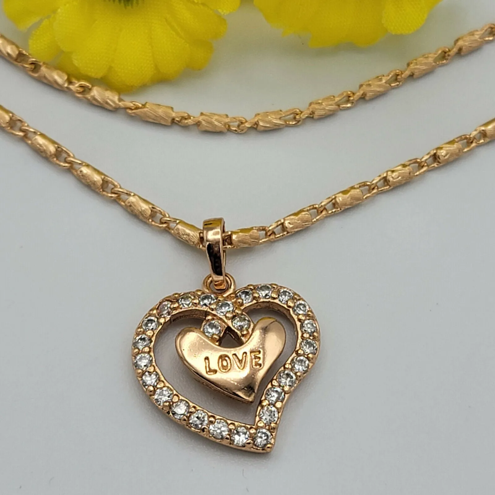 Necklaces - 18K Gold Plated. CZ Heart LOVE letters Pendant & Chain.