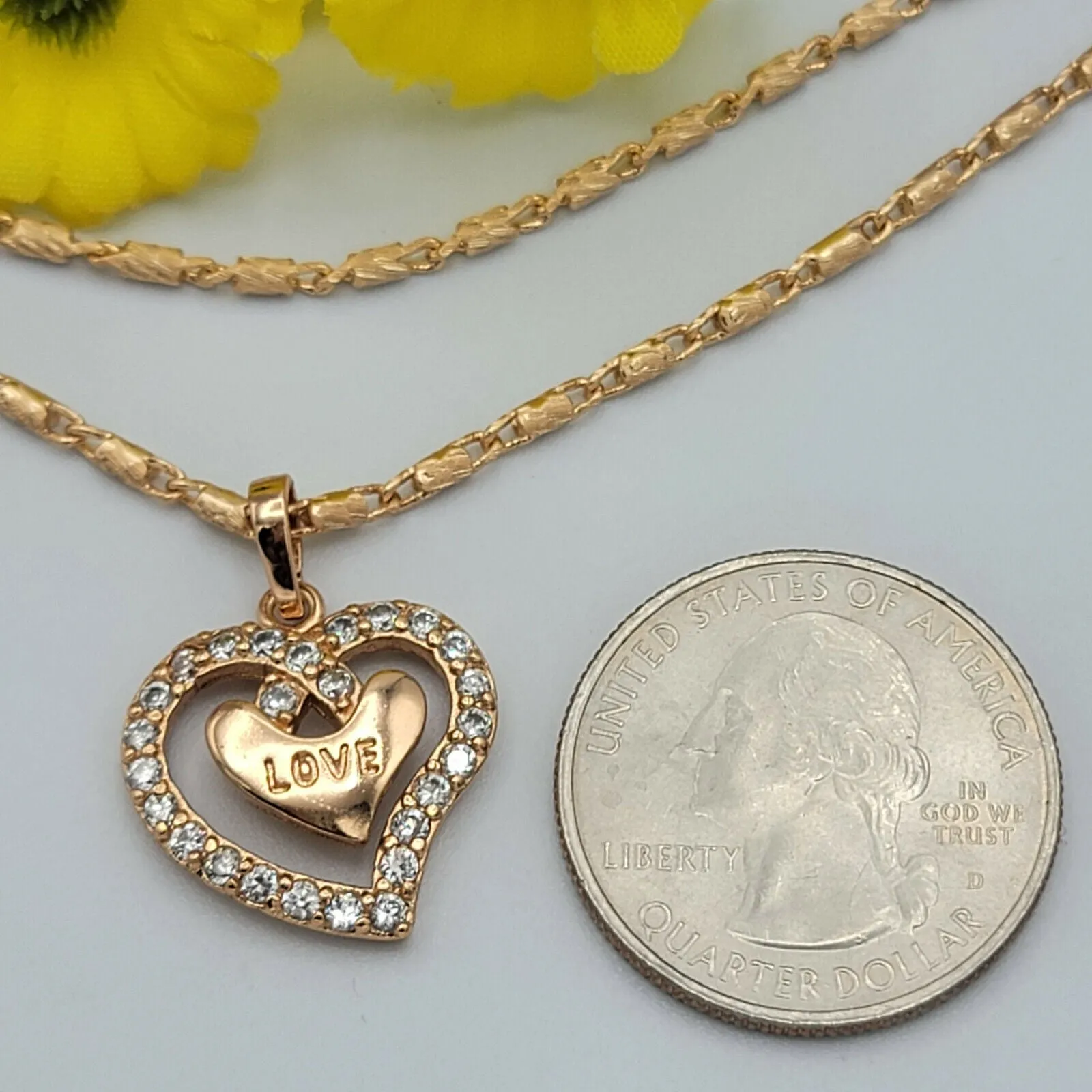 Necklaces - 18K Gold Plated. CZ Heart LOVE letters Pendant & Chain.