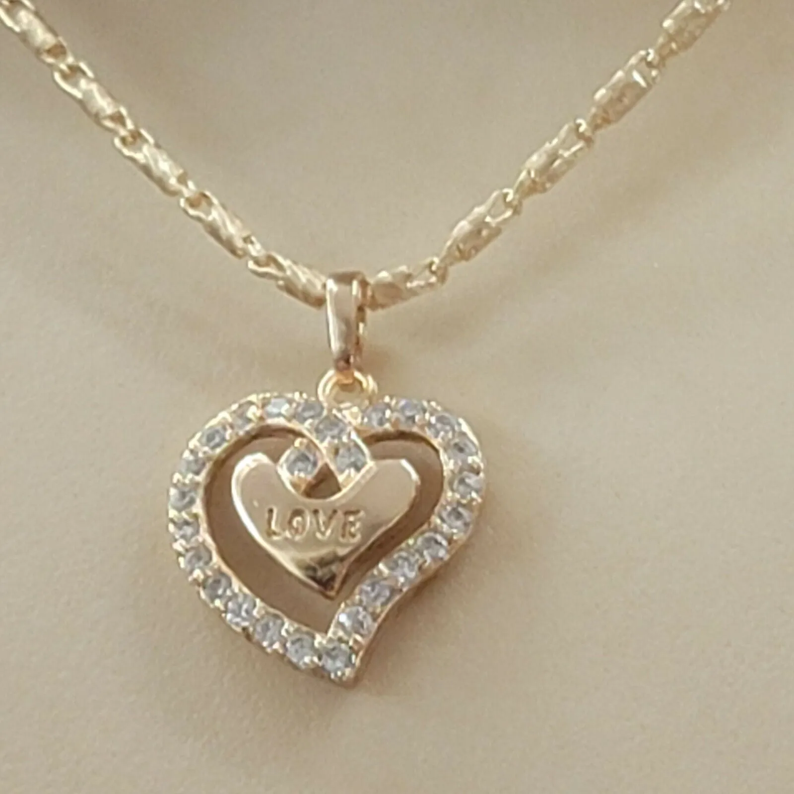 Necklaces - 18K Gold Plated. CZ Heart LOVE letters Pendant & Chain.